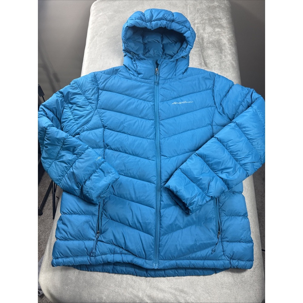 Eddie Bauer Women XL EB650 Down Insulated Quilted Hooded Parka Jacket Teal Warm‎